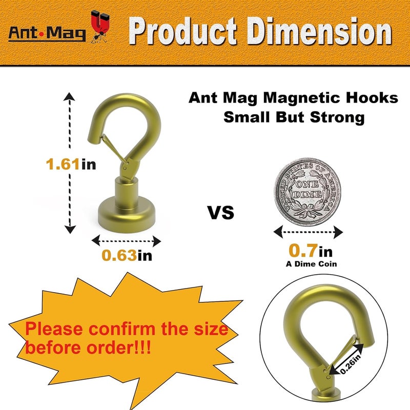 Ant Mag Magnetic Hooks Heavy Duty with Snap 22lbs Strong Gold Magnet Hooks Great Hanging for Refrigerator, Cruise Cabin, Grill, Wreath,Kitchen,Office 8 Pack - Image 2